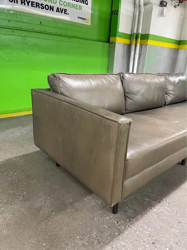 West Elm Axel Leather Sofa – Olive green | Free Delivery - photo 4
