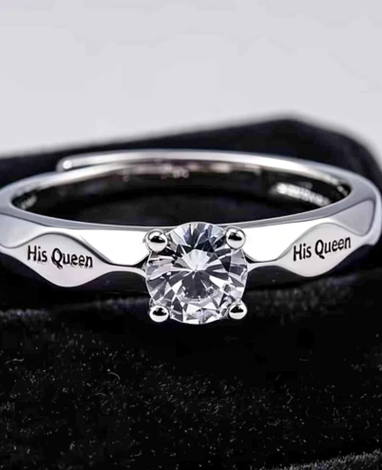 Engraved Her King His Queen Couple Rings - Adjustable