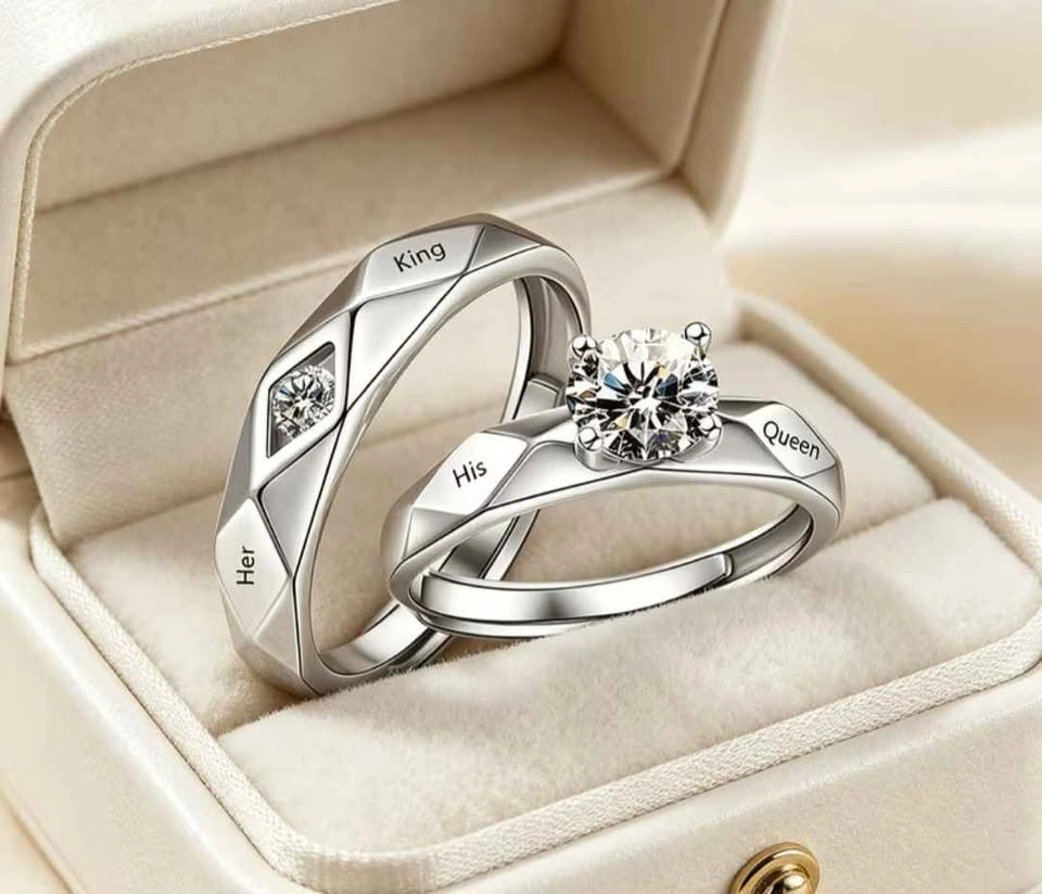 Engraved Her King His Queen Couple Rings - Adjustable - photo 2