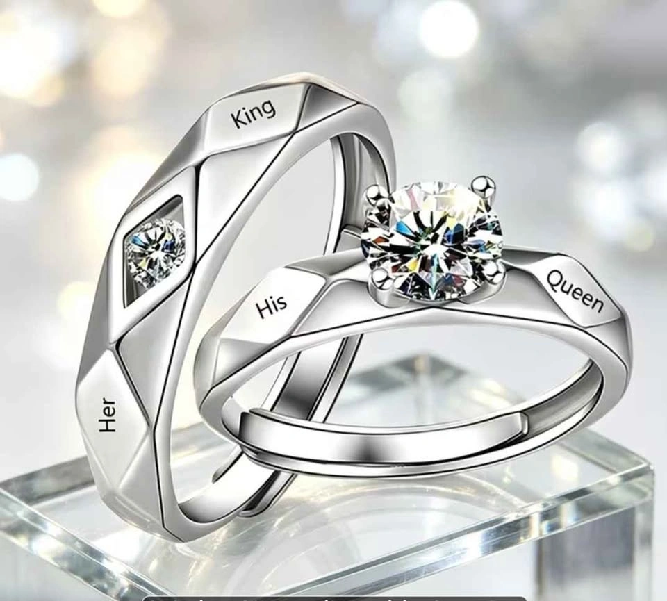 Engraved Her King His Queen Couple Rings - Adjustable - photo 3