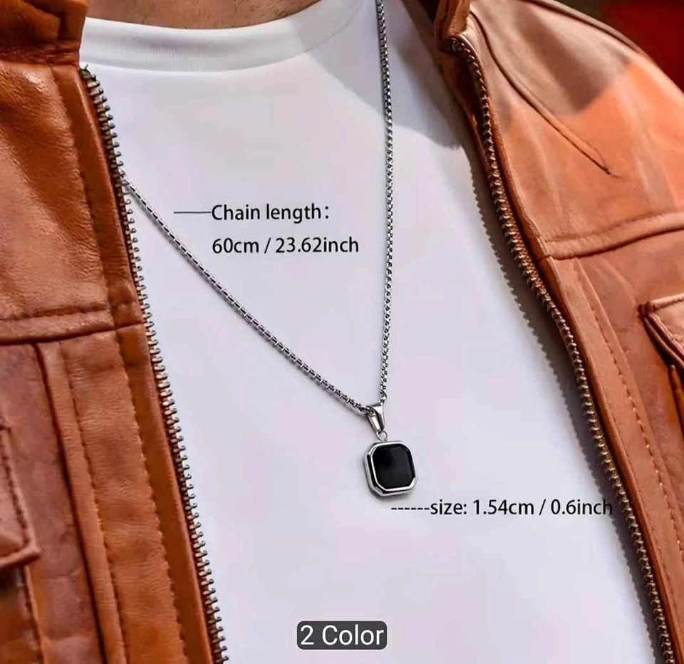304 Stainless Steel Square Pendant Necklace for Men