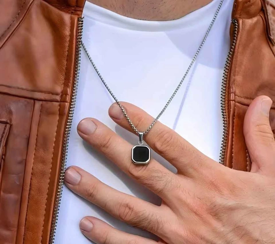 304 Stainless Steel Square Pendant Necklace for Men - photo 2
