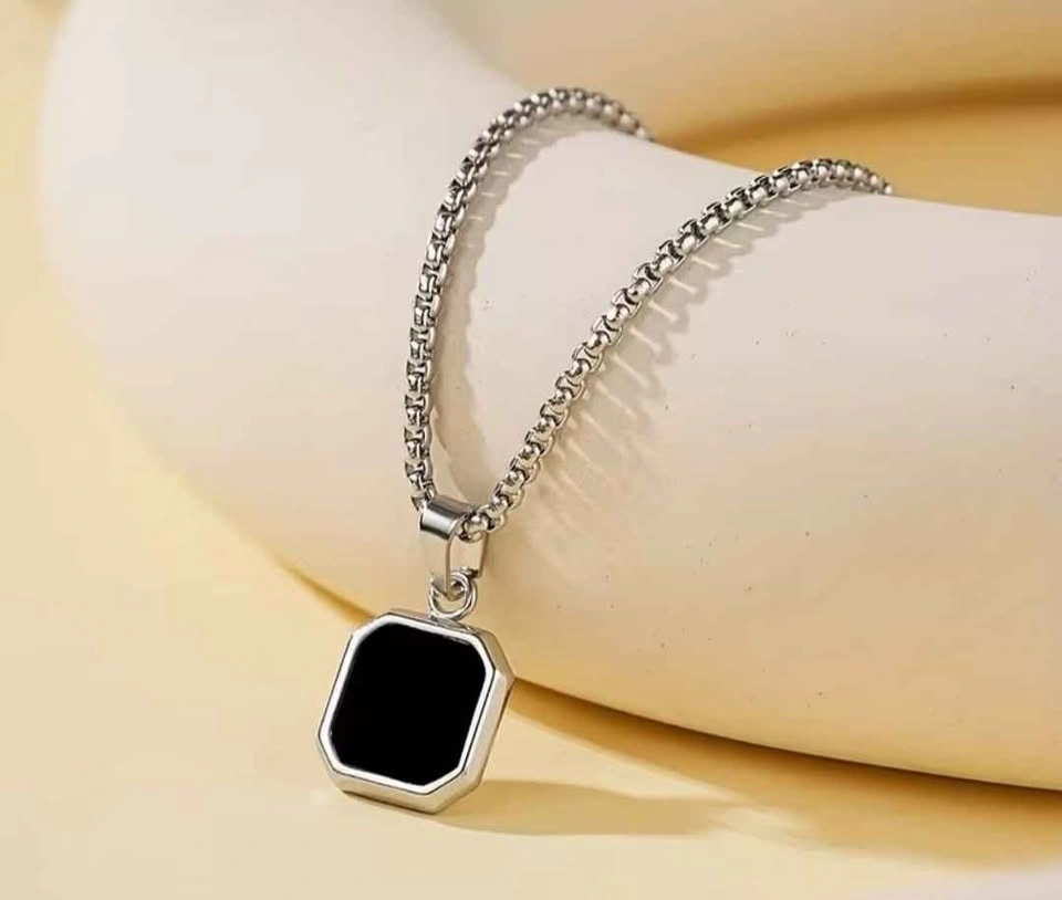 304 Stainless Steel Square Pendant Necklace for Men - photo 3