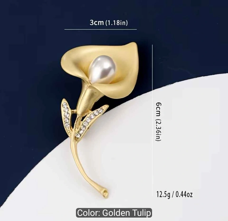 Golden Brooch Tulip Flower Shape Paired with Imitation Pearl - photo 2