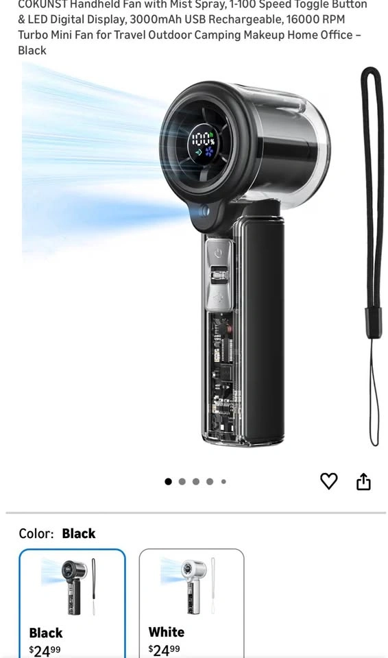 16000 RPM Handheld Fan with Mist Spray