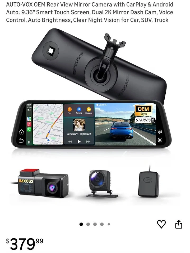 9.36" Smart Touch Screen Dual 2K Mirror Dash Cam w/ CarPlay