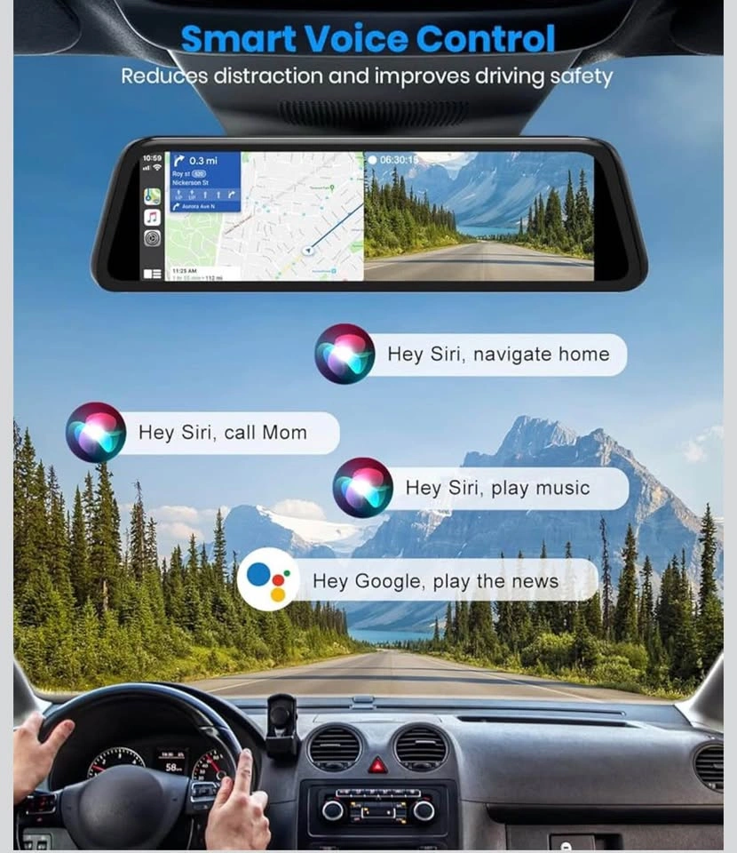 9.36" Smart Touch Screen Dual 2K Mirror Dash Cam w/ CarPlay - photo 4