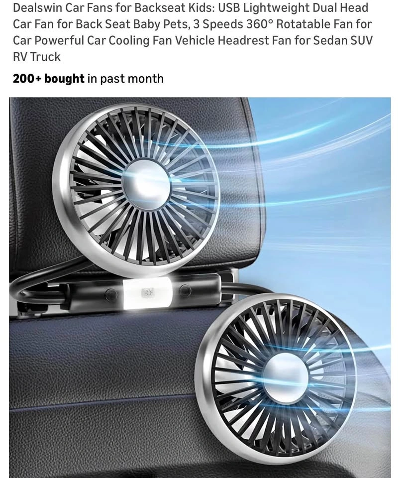 (New) Dual Head USB Car seat Fan