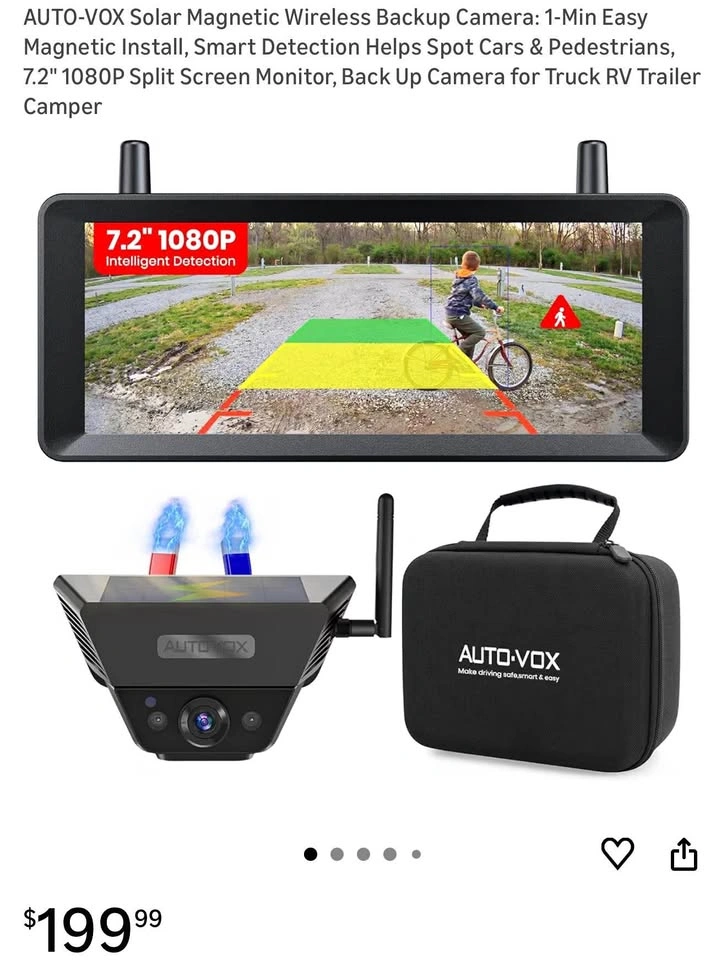 7.2" 1080P Split Screen Monitor & Solar Backup Camera