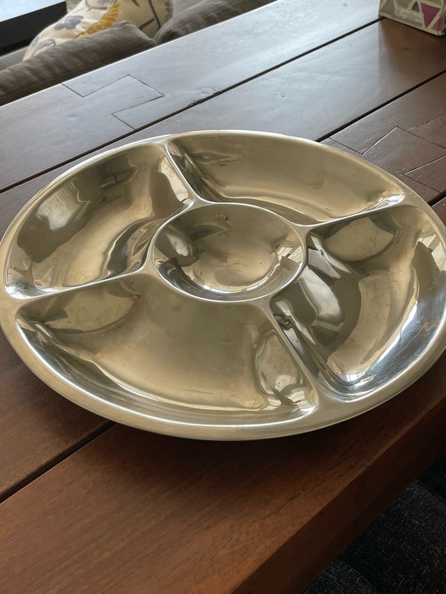 Divided stainless steel serving tray