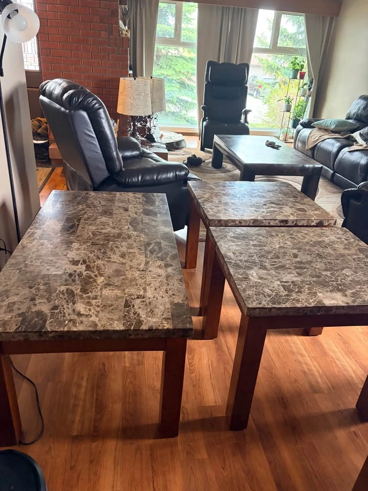 Marble top coffee table and two end tables - photo 2