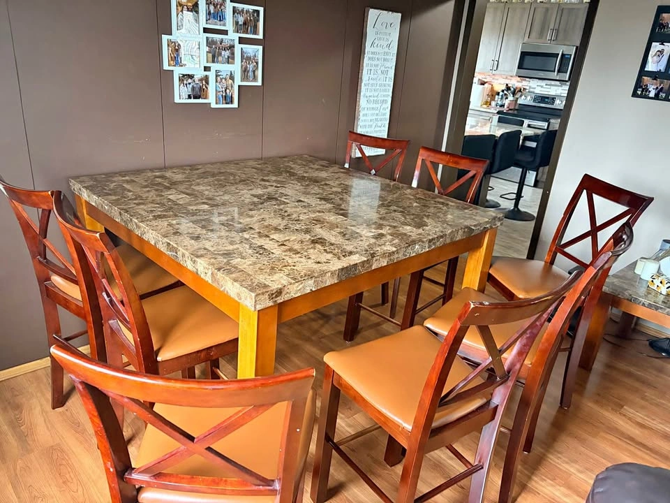 Marble Top Dining Table with 8 Chairs