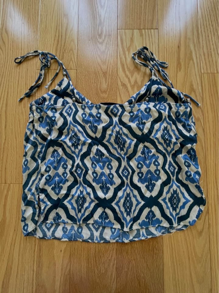 Zara Blue Beige Ikat Tie-Strap Camisole M - photo 2