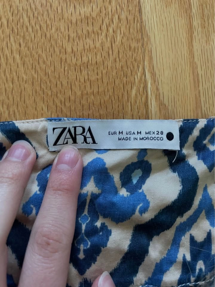 Zara Blue Beige Ikat Tie-Strap Camisole M - photo 3