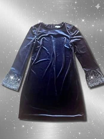 Calvin Klein Velvet Dress with Embellished Cuffs. Size Medium.