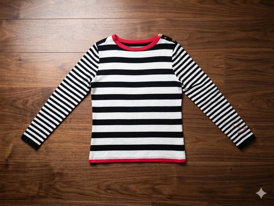Desigual Black White Striped Long Sleeve Top Coral Trim Buttons - photo 2