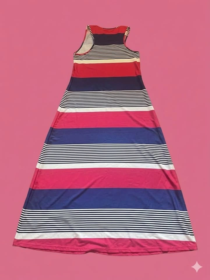 Charlie Paige Red White Blue Striped Maxi Dress Medium