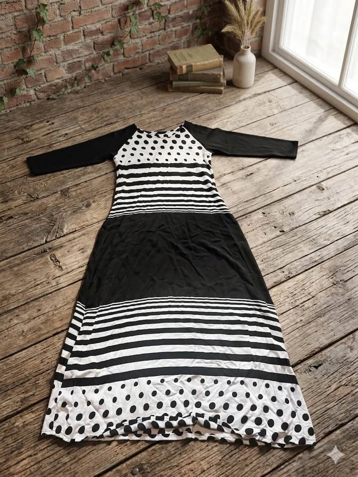 Long Dress black and white polka dot striped