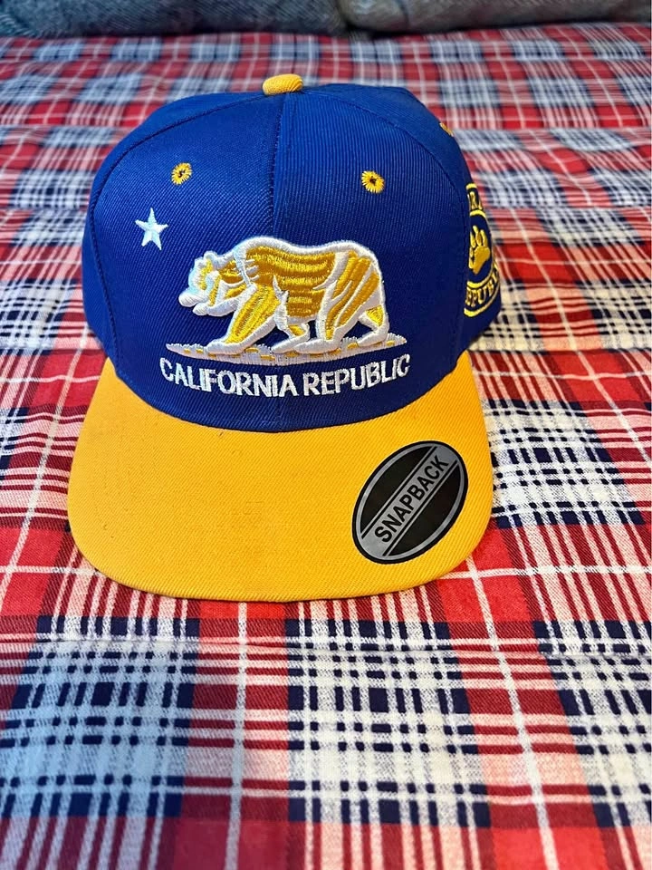 Blue Snapback Baseball Cap with Yellow Brim and CA Bear Emblem