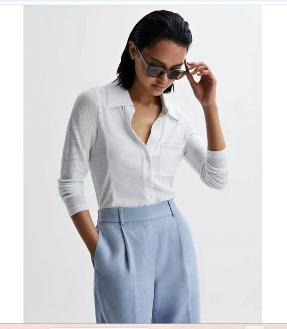 NWT REISS Phillipa White Linen Button Up Shirt - Small