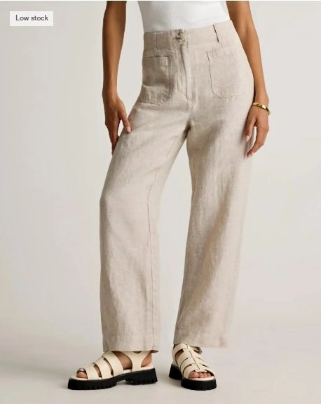NWT Quince Linen FLAX BEIGE Patch Pocket Wide Leg Pants (fit sz