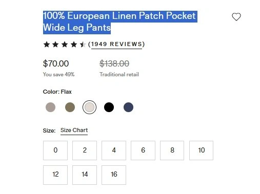 NWT Quince Linen FLAX BEIGE Patch Pocket Wide Leg Pants (fit sz - photo 2
