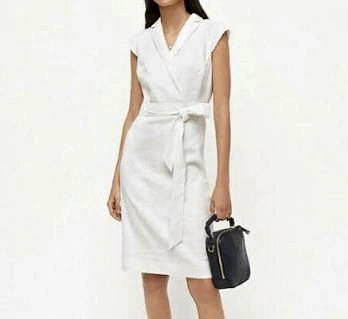 J CREW sz 4 Linen Faux Wrap Belted Dress SNOW WHITE