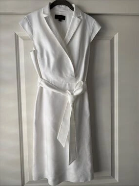 J CREW sz 4 Linen Faux Wrap Belted Dress SNOW WHITE - photo 2