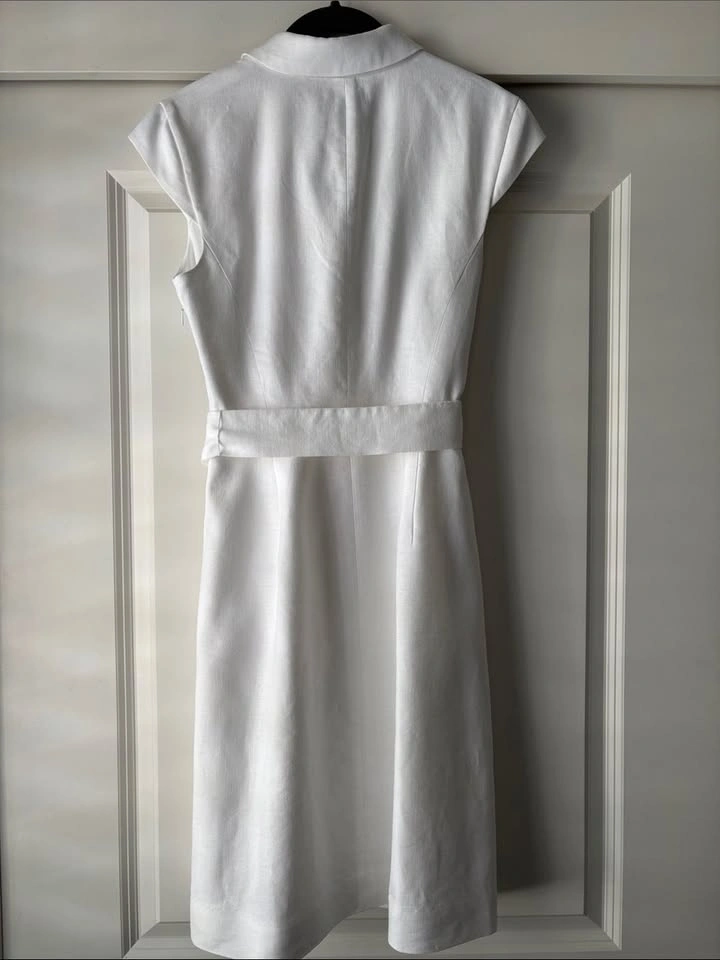 J CREW sz 4 Linen Faux Wrap Belted Dress SNOW WHITE - photo 4