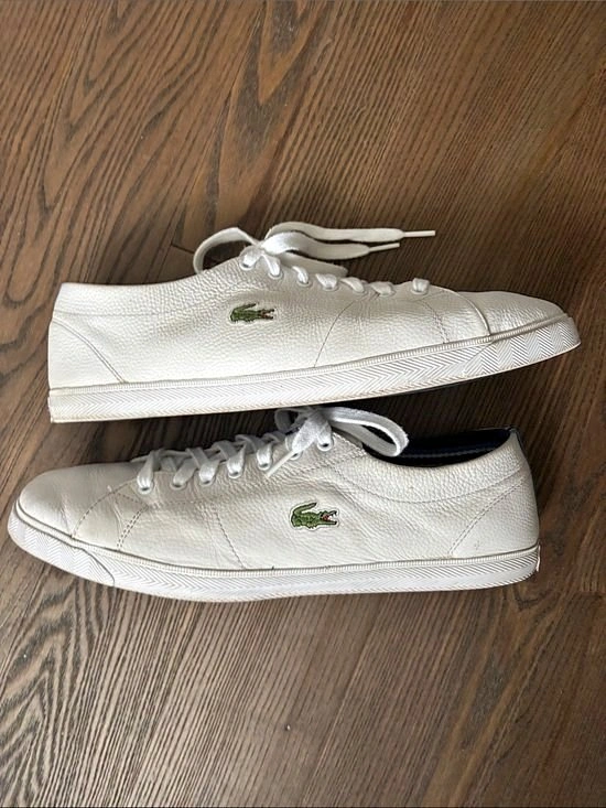 LACOSTE Mens 12 White Leather Tennies Sneakers Preppy Exc Condit