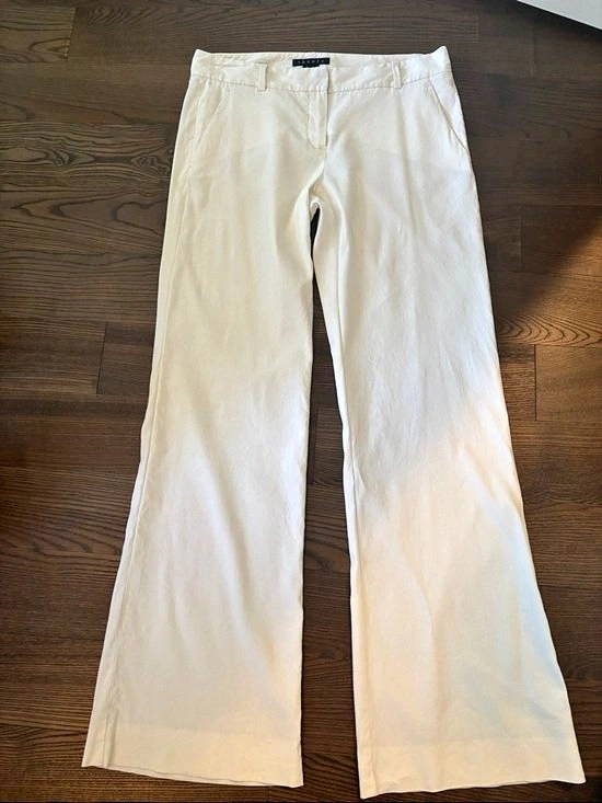 THEORY White EMERY "Crunch Linen" Stretch Wide Leg Pants sz 4