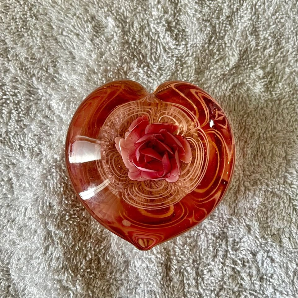 Vintage Glass Art Heart Paperweight