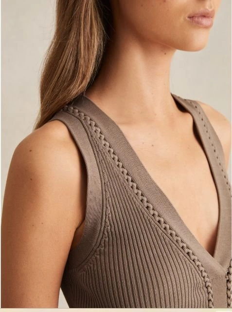 REISS Lanette Craft Stitch Vest Sweater Top Sz 2 4 - photo 2