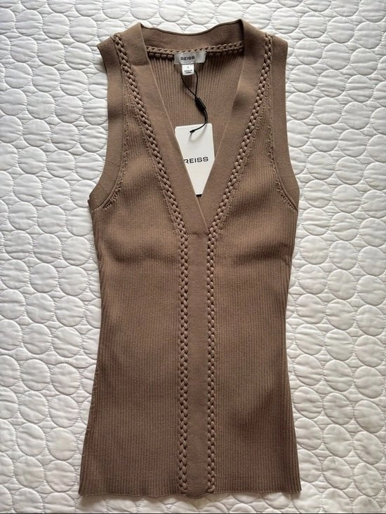 REISS Lanette Craft Stitch Vest Sweater Top Sz 2 4 - photo 5