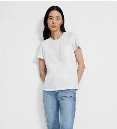 New THEORY Small White Pocket Tee Stretch Slub Linen ($175 Retai