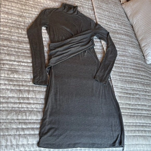 THEORY Charcoal Grey Turtleneck Draped Knit Dress - Small - photo 3