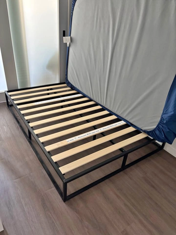 Full Size Bed Frame - Solid Metal & Wood Slats
