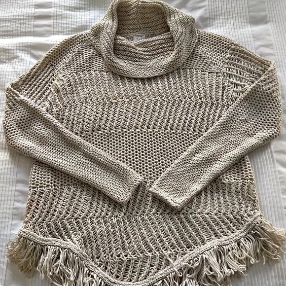 ESPRIT Beige Taupe Sm/Med Spring/Summer Crochet Fringed Boho Swe