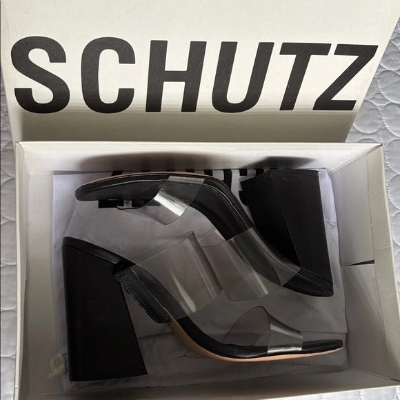 SCHUTZ Victorie sz 9 Black Patent Leather High Block Heel Sandal - photo 4