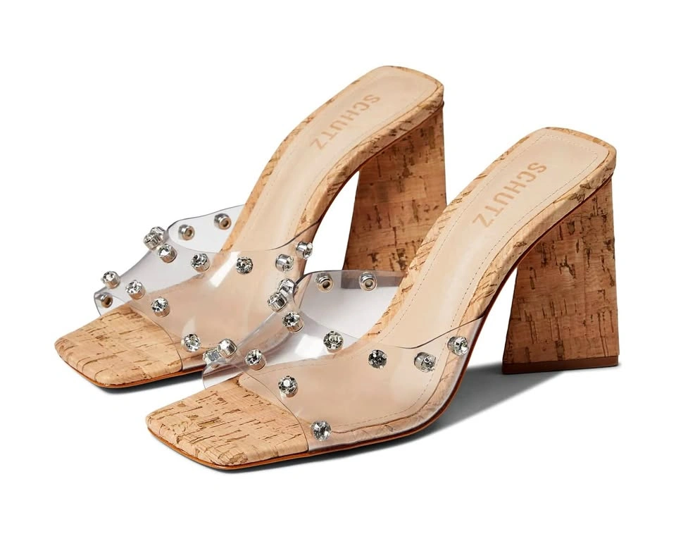 SCHUTZ "Lizah" Cork Rhinestone Heeled Sandals Size 9.5