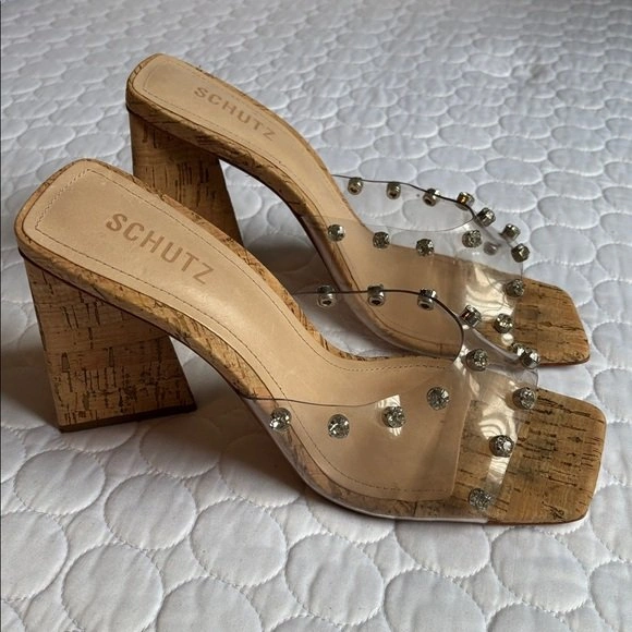 SCHUTZ "Lizah" Cork Rhinestone Heeled Sandals Size 9.5 - photo 3
