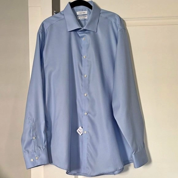 NEW Calvin Klein XL 17.5 34/35 Performance Wrinkle Free Blue Dre