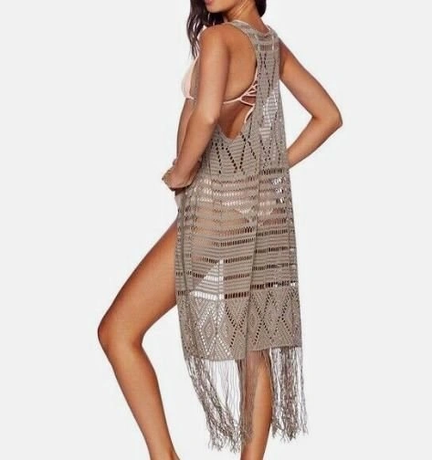 Beach Bunny Boho Macrame Fringe Swim Coverup/Duster - Small