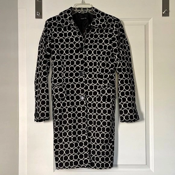 60's Vibe sz 6 Black & White Mod Spring Trench Coat Cotton Blend
