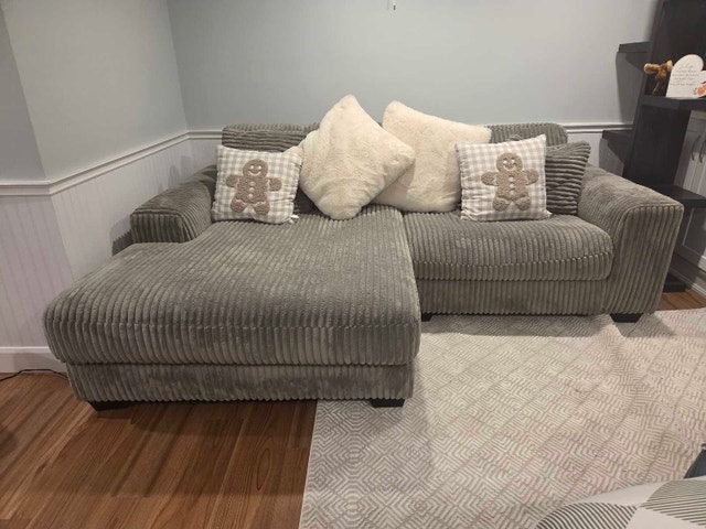 Super Cozy Grey Corduroy Chaise Sofa