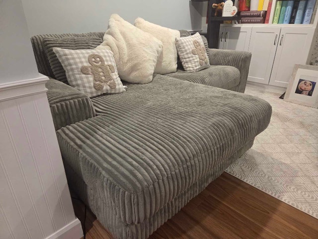 Super Cozy Grey Corduroy Chaise Sofa - photo 2