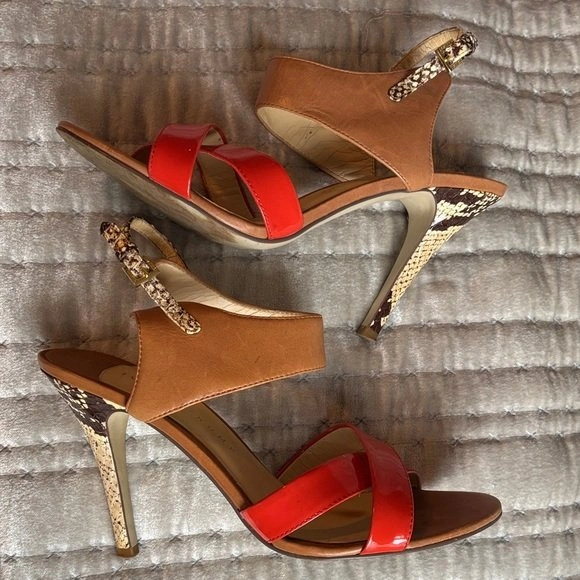 Orange Tan Snake Mixed Media Heels - Size 9 - photo 2