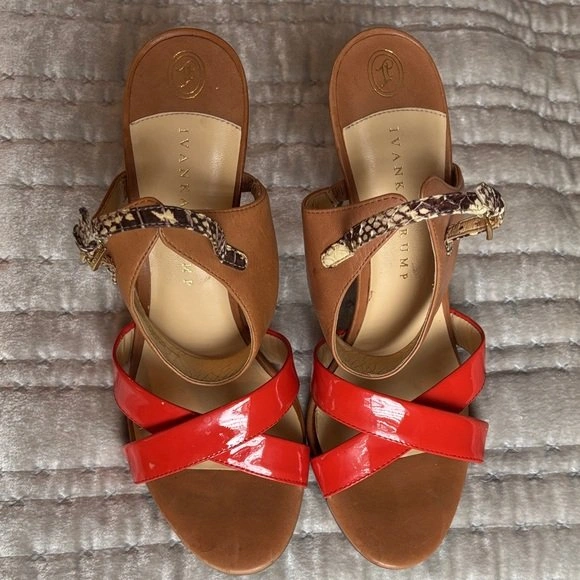 Orange Tan Snake Mixed Media Heels - Size 9 - photo 3