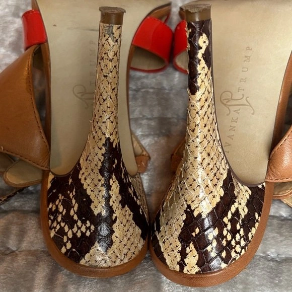 Orange Tan Snake Mixed Media Heels - Size 9 - photo 4