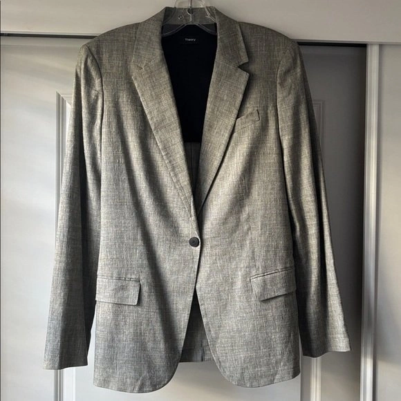 THEORY Stretch Linen Blend "Staple Blazer" Greenish Gray Jacket - photo 2